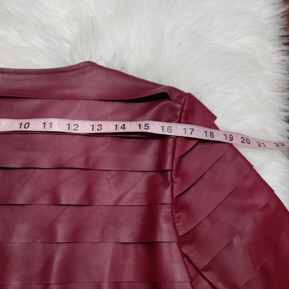 Lafayette 148 New York Burgundy 100% Leather Open Front Layered Jacket Size 6 - Picture 11 of 15